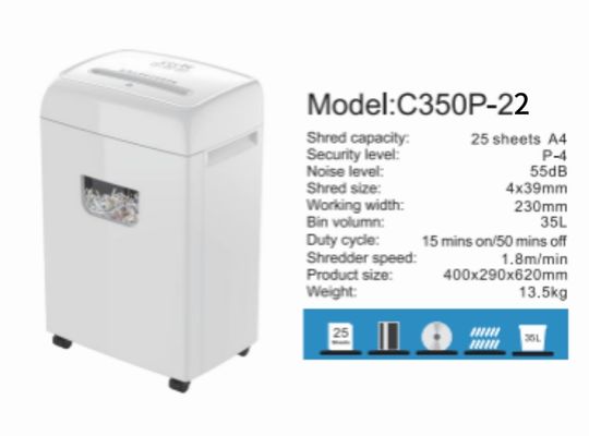 Sản phẩm mới Heavy Duty Big Bin 35L 22 Bảng giấy Shredder cắt chéo cho văn phòng gia đình ues C350P-22